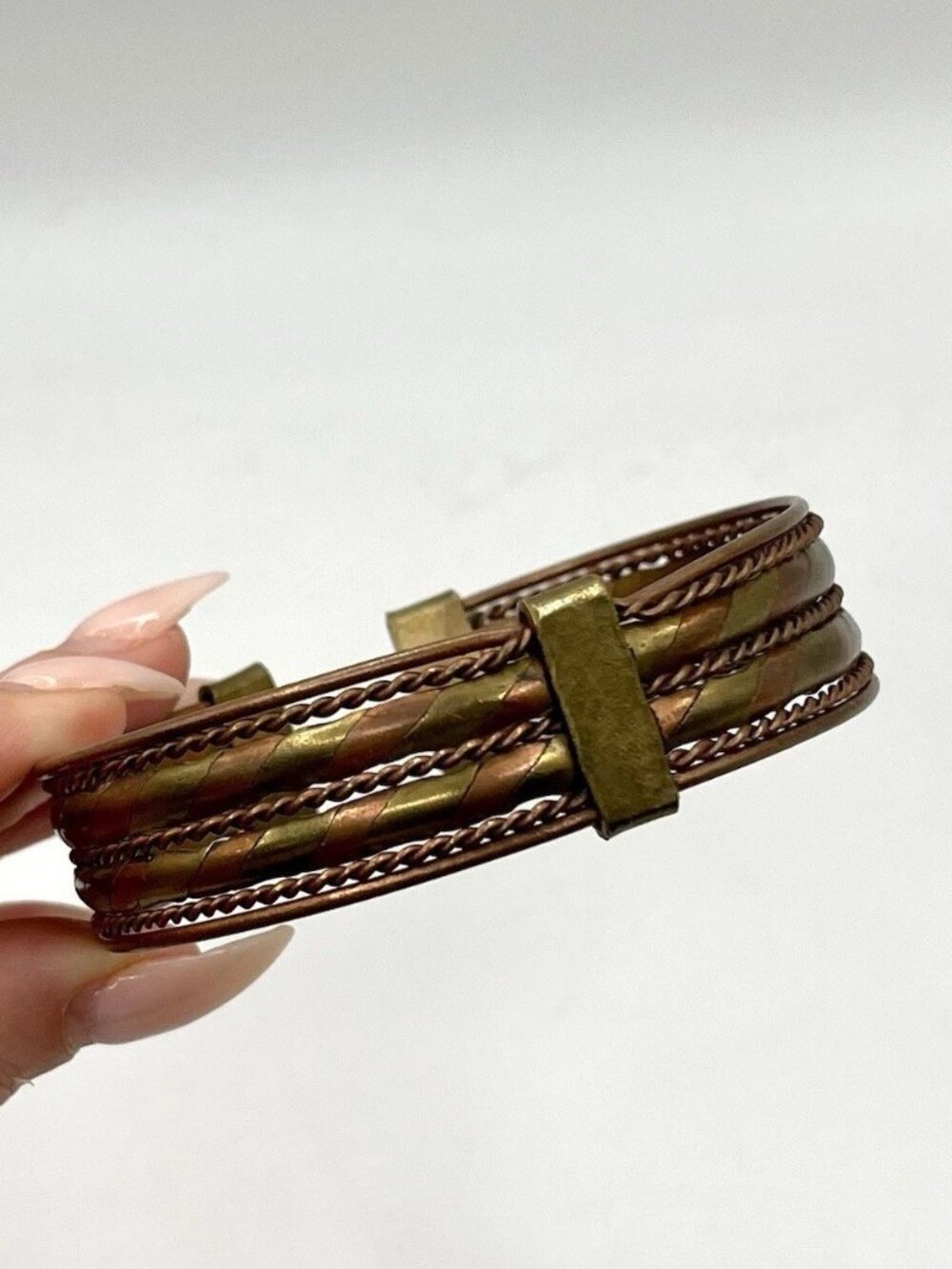 VTG Artisan Copper & Brass Cuff Bracelet Twisted Metal Boho Southwestern Boho